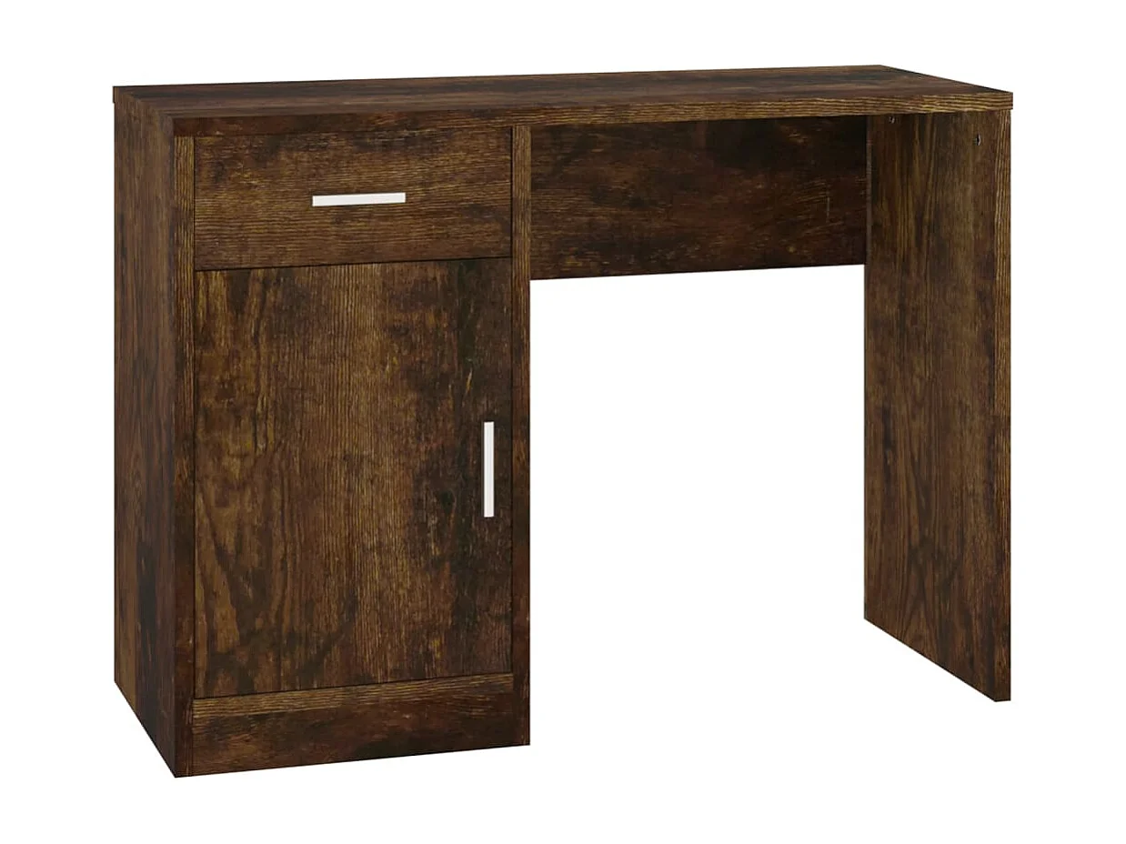 Bureau met kast en lade 100x40x73 cm bewerkt hout gerookt eiken BE218520