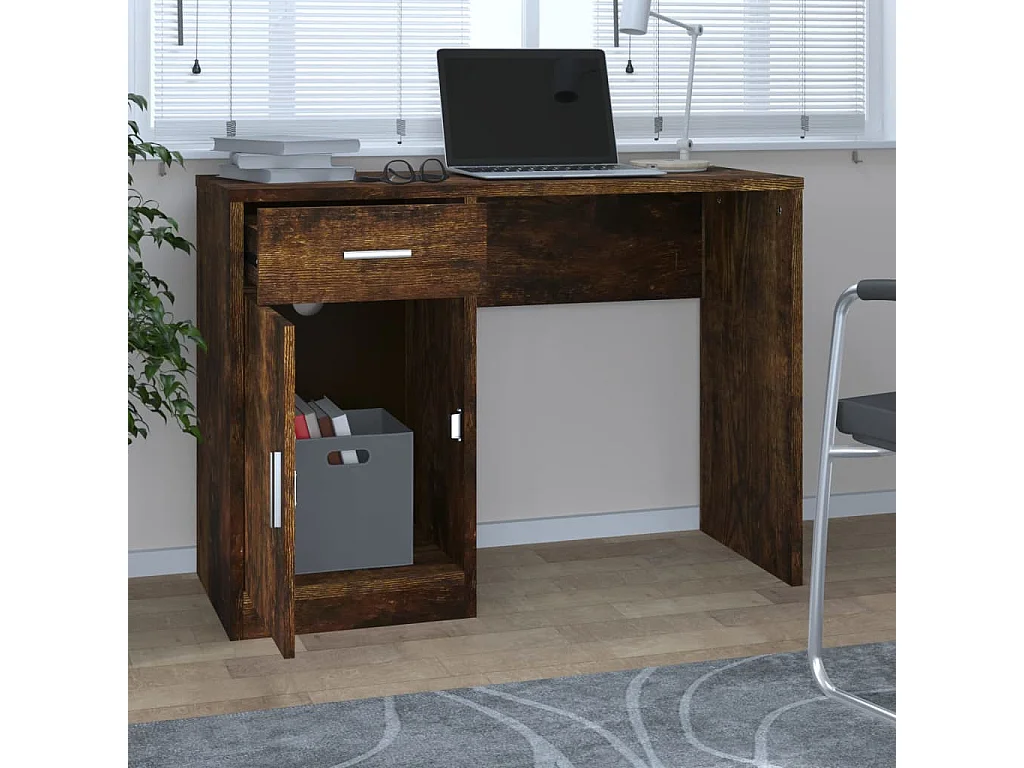 Bureau met kast en lade 100x40x73 cm bewerkt hout gerookt eiken BE218520