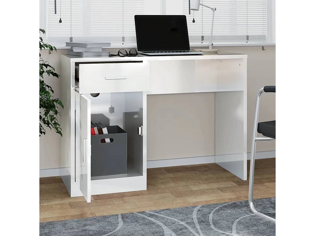 Bureau avec tiroir et armoire Blanc brillant 100x40x73 cm FR37521