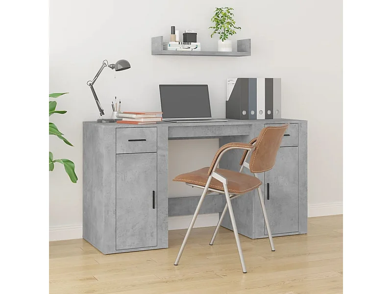 Bureau avec armoire gris béton bois d'ingénierie FR80811