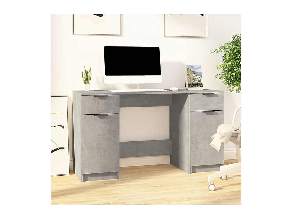Bureau avec armoire latérale Gris béton Bois d'ingénierie FR83096