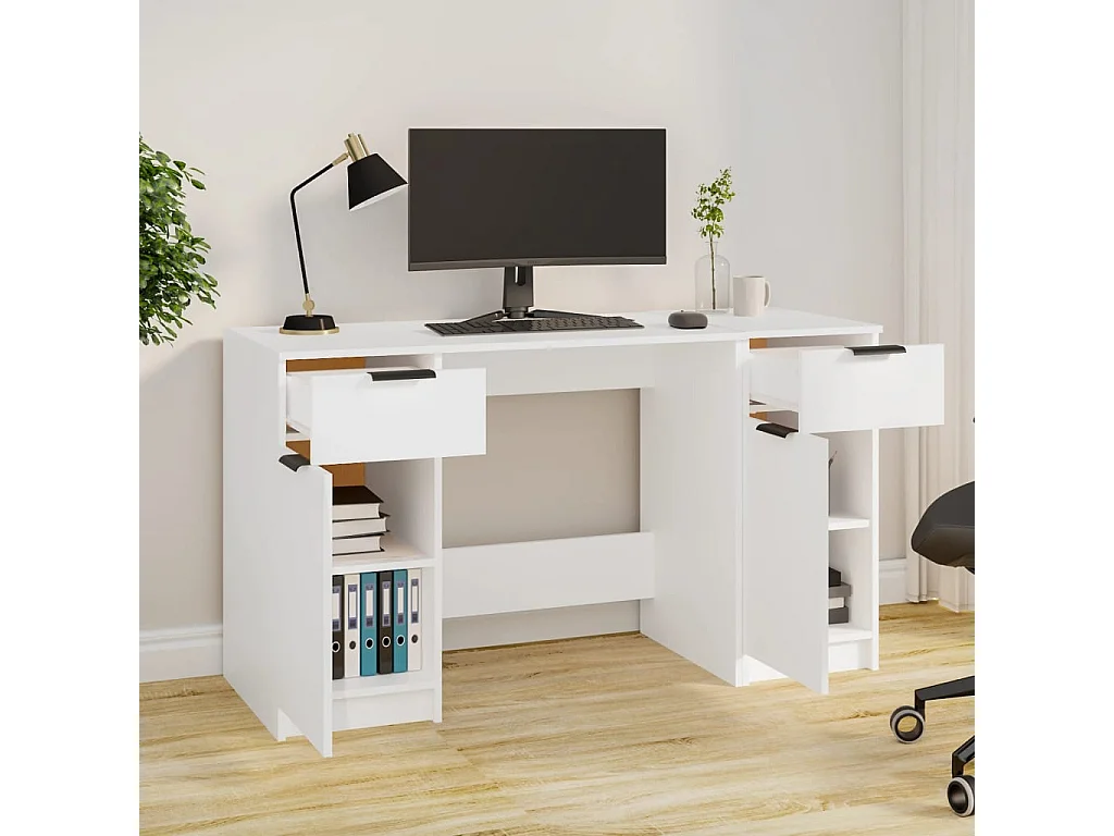 Bureau avec armoire latérale Blanc Bois d'ingénierie FR25460
