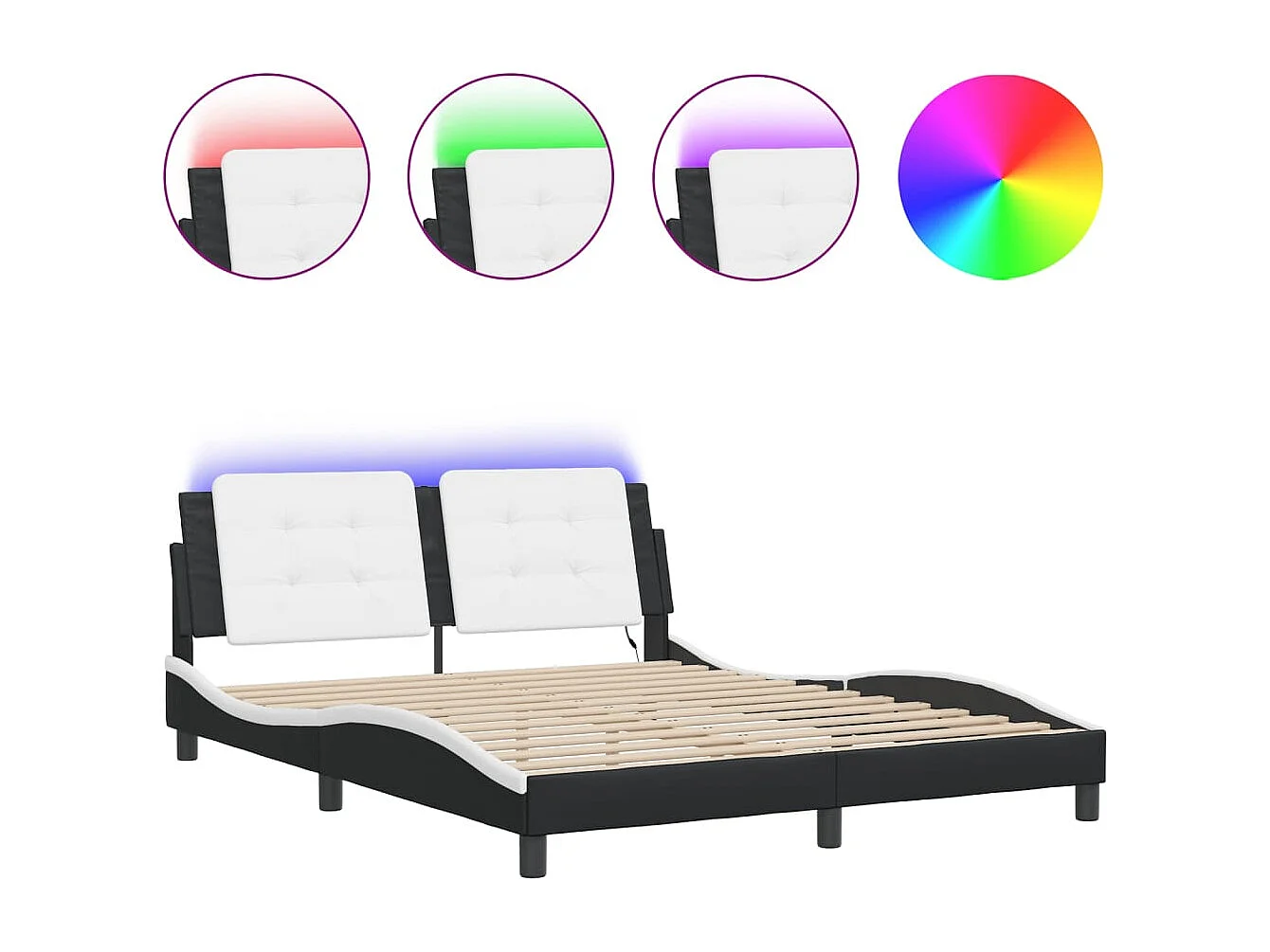 Lit double avec lumières LED noir blanc 160x200 cm similicuir FR99382