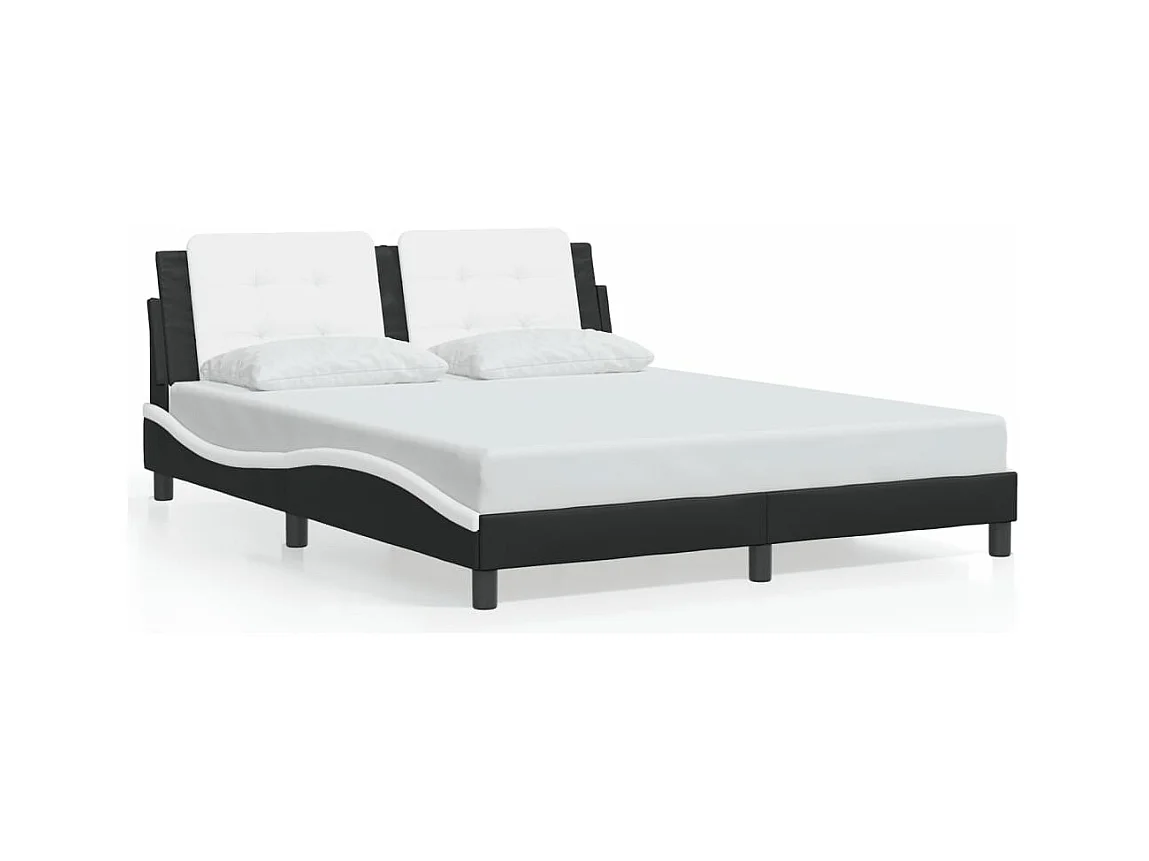 Lit double avec lumières LED noir blanc 160x200 cm similicuir FR99382