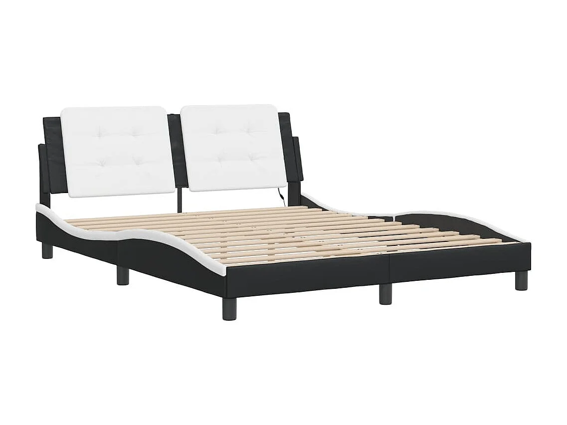 Lit double avec lumières LED noir blanc 160x200 cm similicuir FR99382