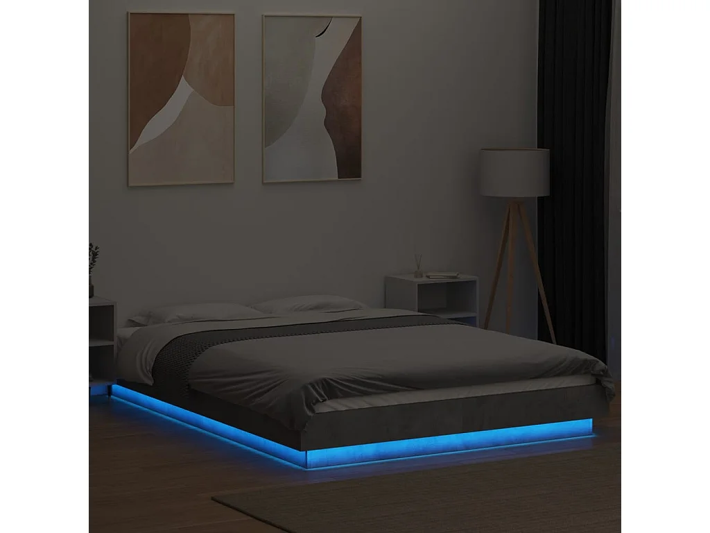 Lit double avec lumières LED gris béton 140x190 cm FR34269