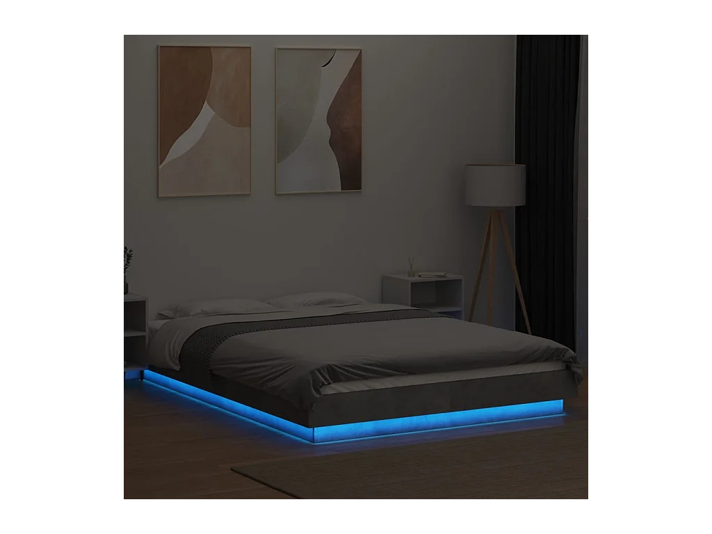 Lit double avec lumières LED gris béton 140x190 cm FR34269
