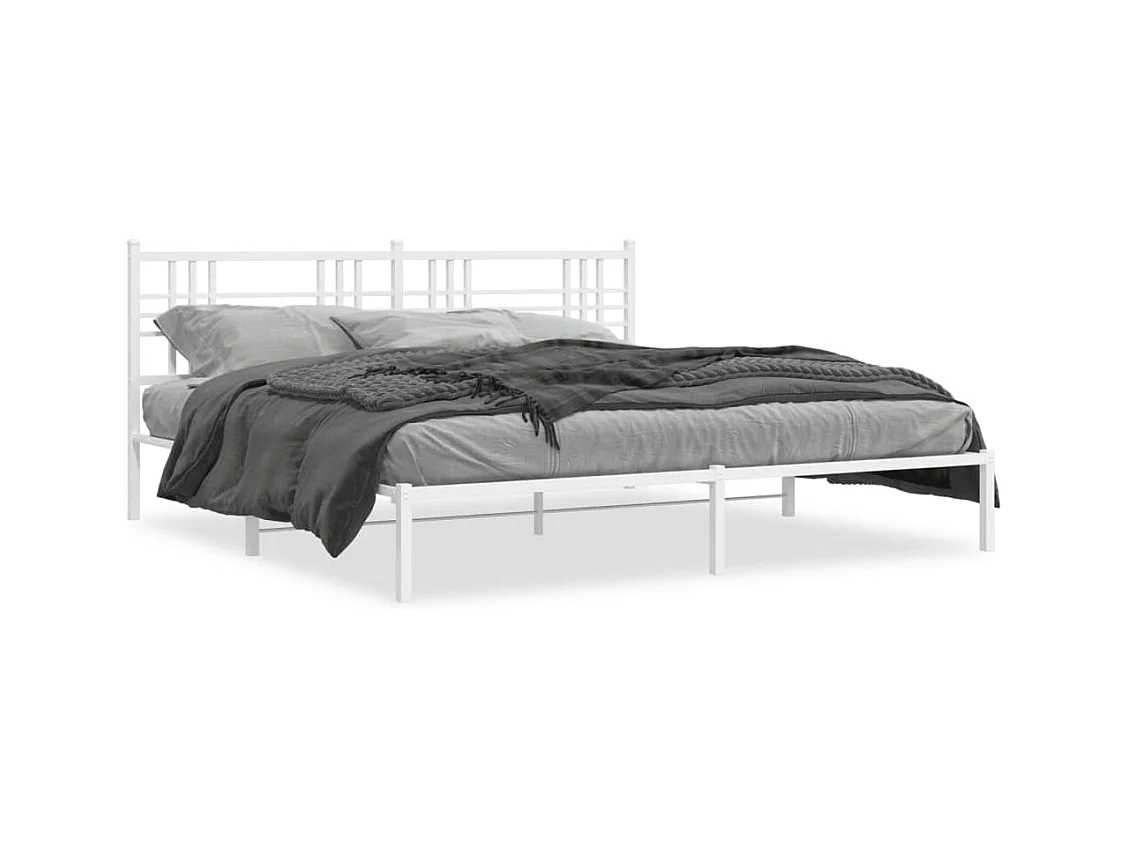 Lit double métal + tête de lit blanc 183x213 cm FR17958