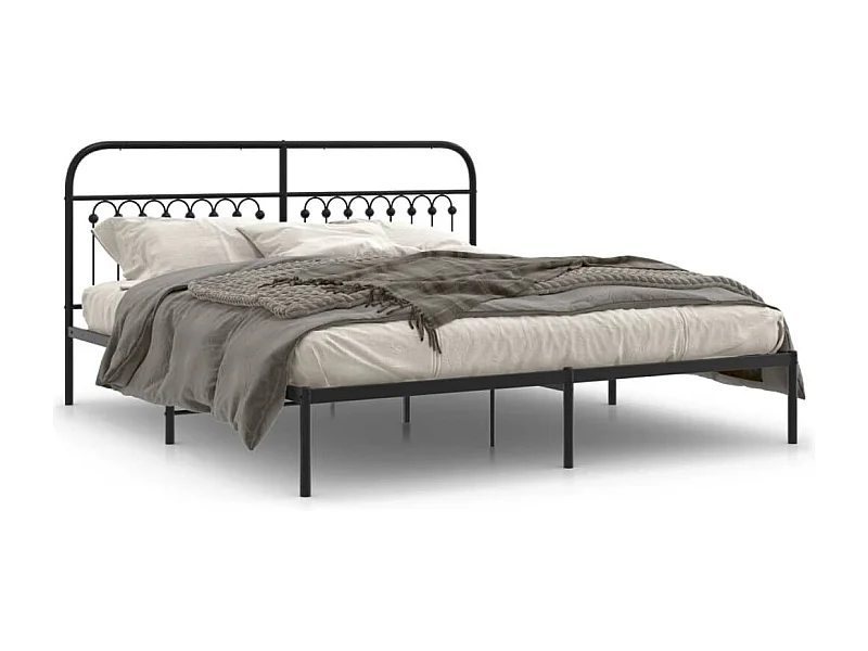 Lit double métal + tête de lit noir 183x213 cm FR90360