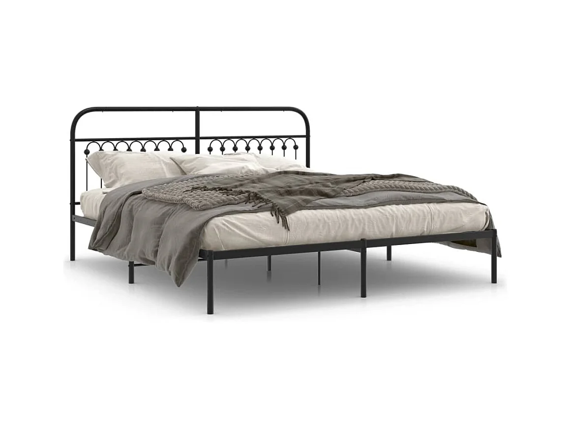 Lit double métal + tête de lit noir 183x213 cm FR90360