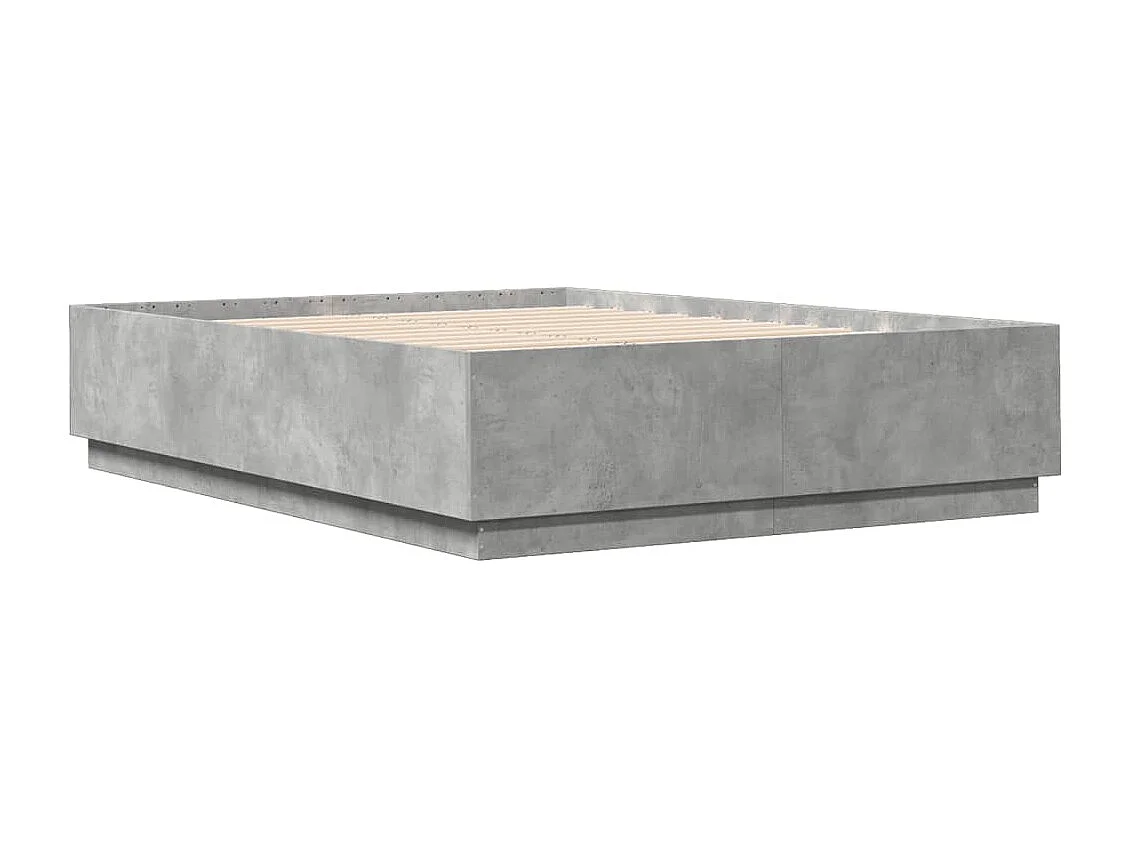 Lit double gris béton 160x200 cm bois d'ingénierie FR58812