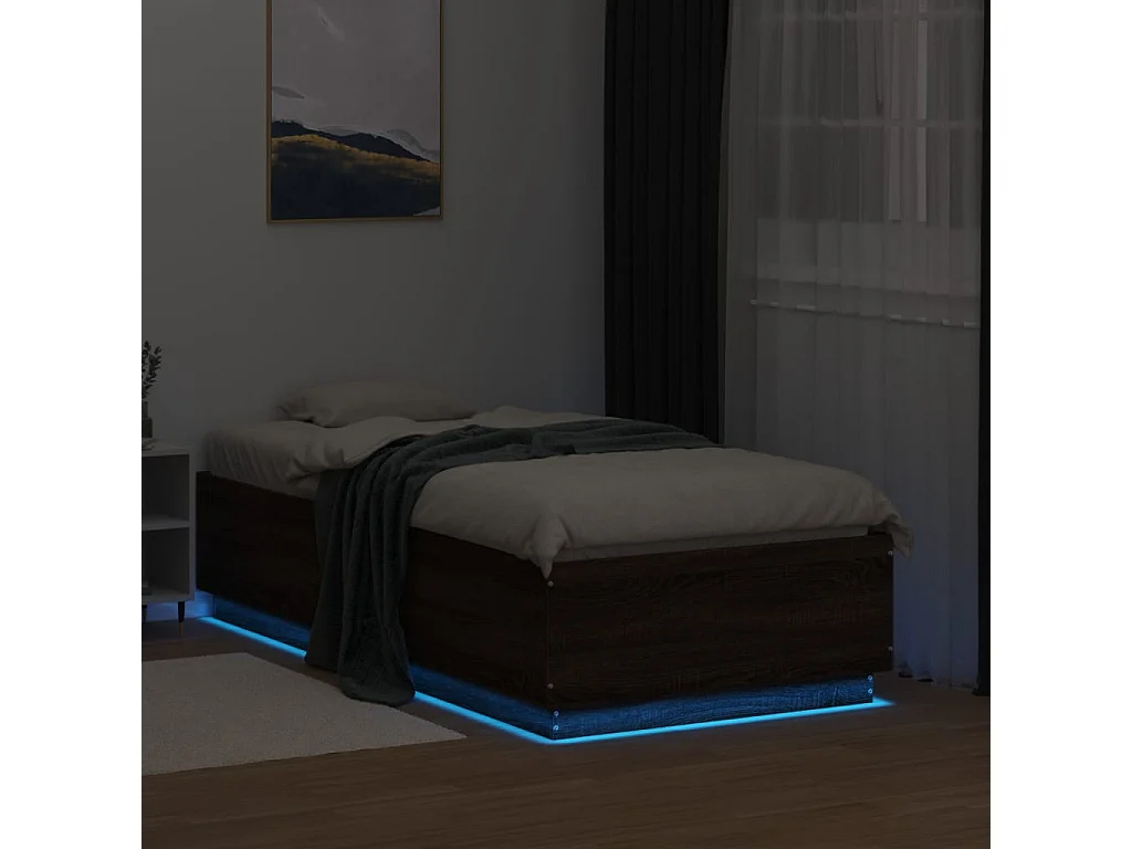 Cama 75x190 cm - con luces LED madera marrón roble ES314274