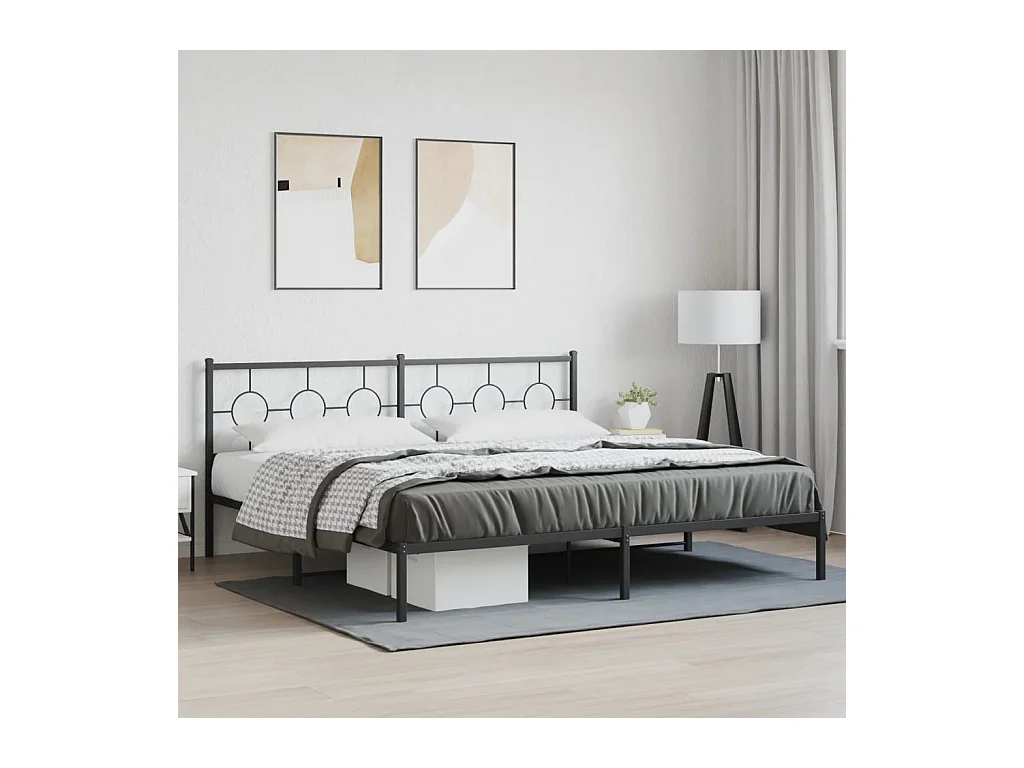 Lit double métal + tête de lit noir 193x203 cm FR56287