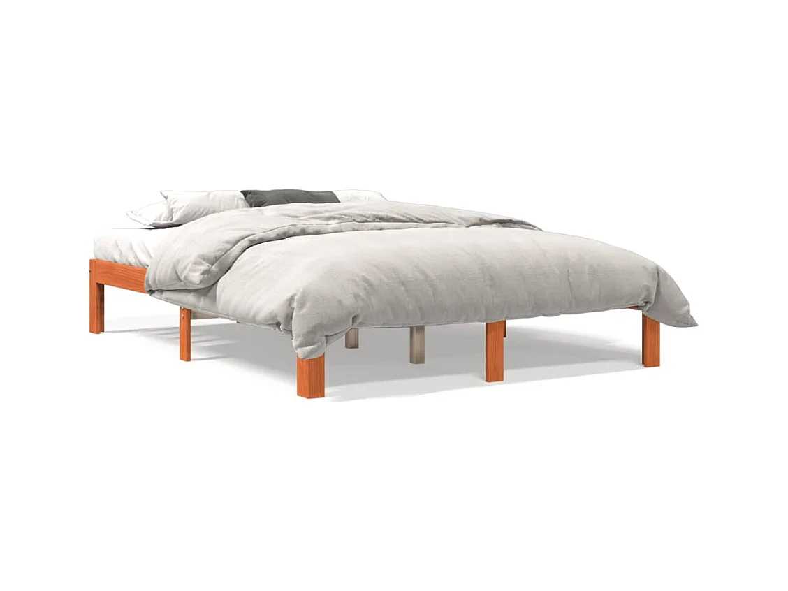 Lit double cire marron 135x190 cm bois de pin massif FR96786