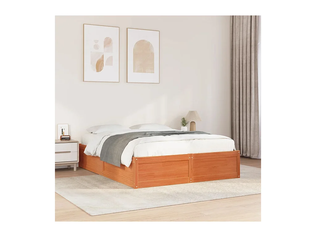 Lit double cire marron 140x190 cm bois de pin massif FR95356