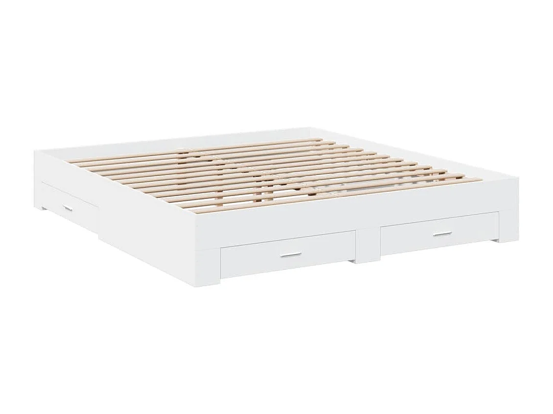 Lit double avec tiroirs blanc 180x200 cm bois d'ingénierie FR59072