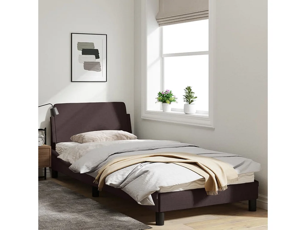 Lit simple + tête de lit Marron foncé 80x200 cm Tissu FR43700