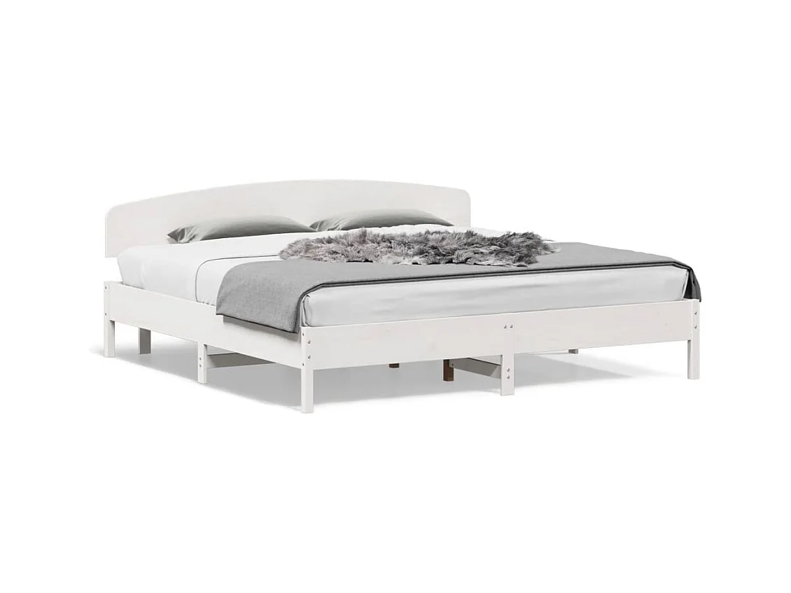 Lit double et tête de lit blanc 180x200 cm bois de pin massif FR35349