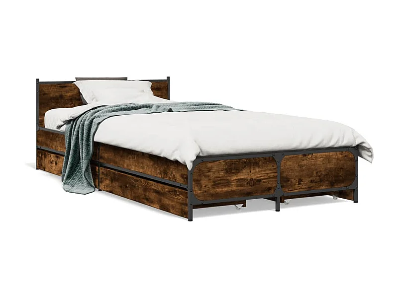 Bedframe met lades bewerkt hout gerookt eikenkleurig 75x190 cm BE691398