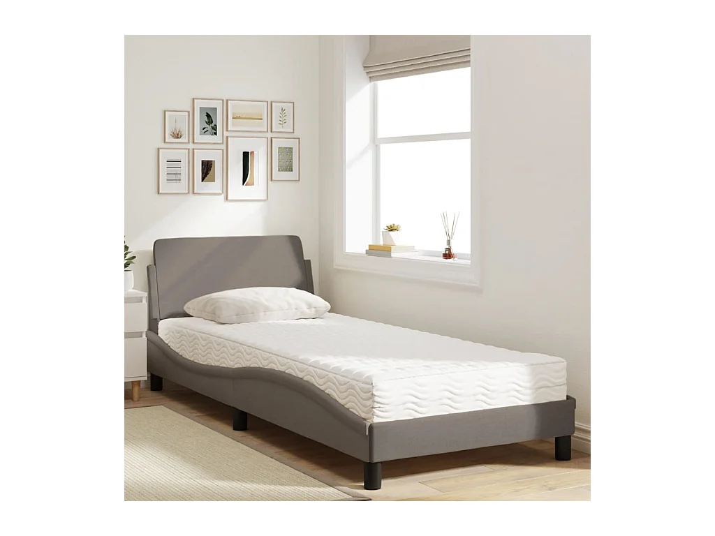 Lit adulte + matelas taupe 80x200 cm tissu FR83011