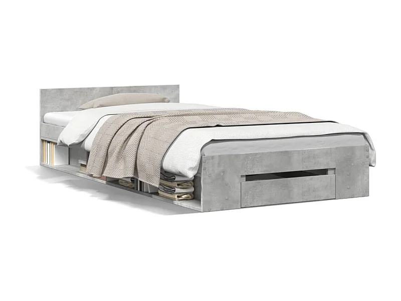 Lit simple et tiroir gris béton 75x190 cm bois d'ingénierie FR21180