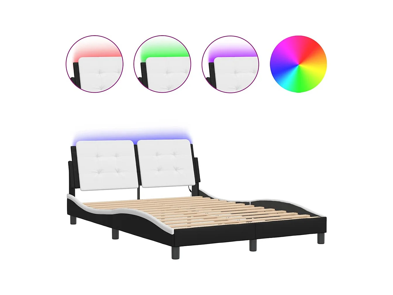 Cama 140x200 cm - con LED cuero sintético negro blanco ES132945