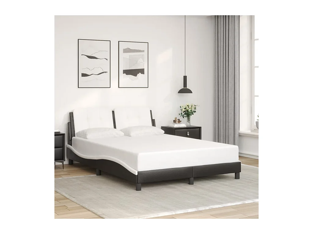 Cama 140x200 cm - con LED cuero sintético negro blanco ES132945