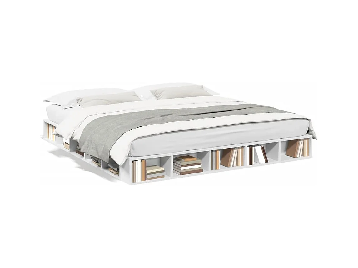 Lit double blanc 200x200 cm bois d'ingénierie FR69496
