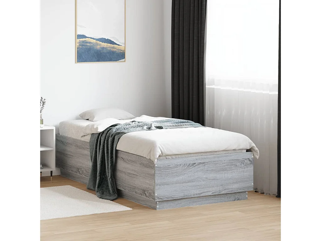 Lit simple sonoma gris 90x190 cm bois d'ingénierie FR55347