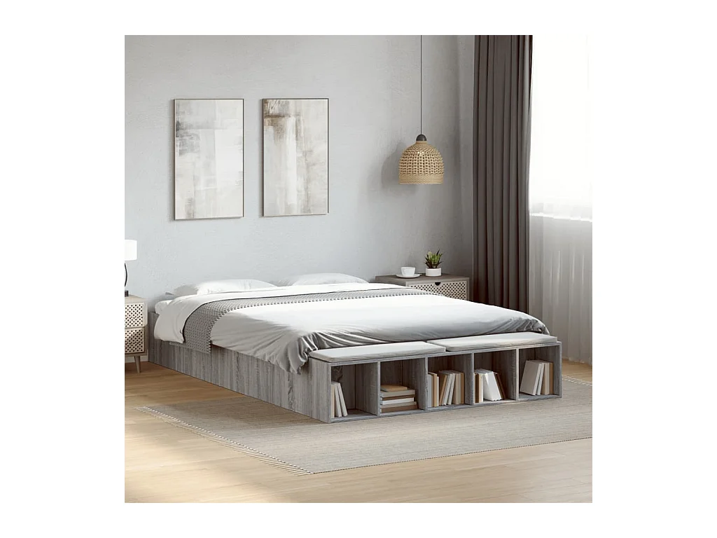 Lit double sonoma gris 150x200 cm bois d'ingénierie FR69750
