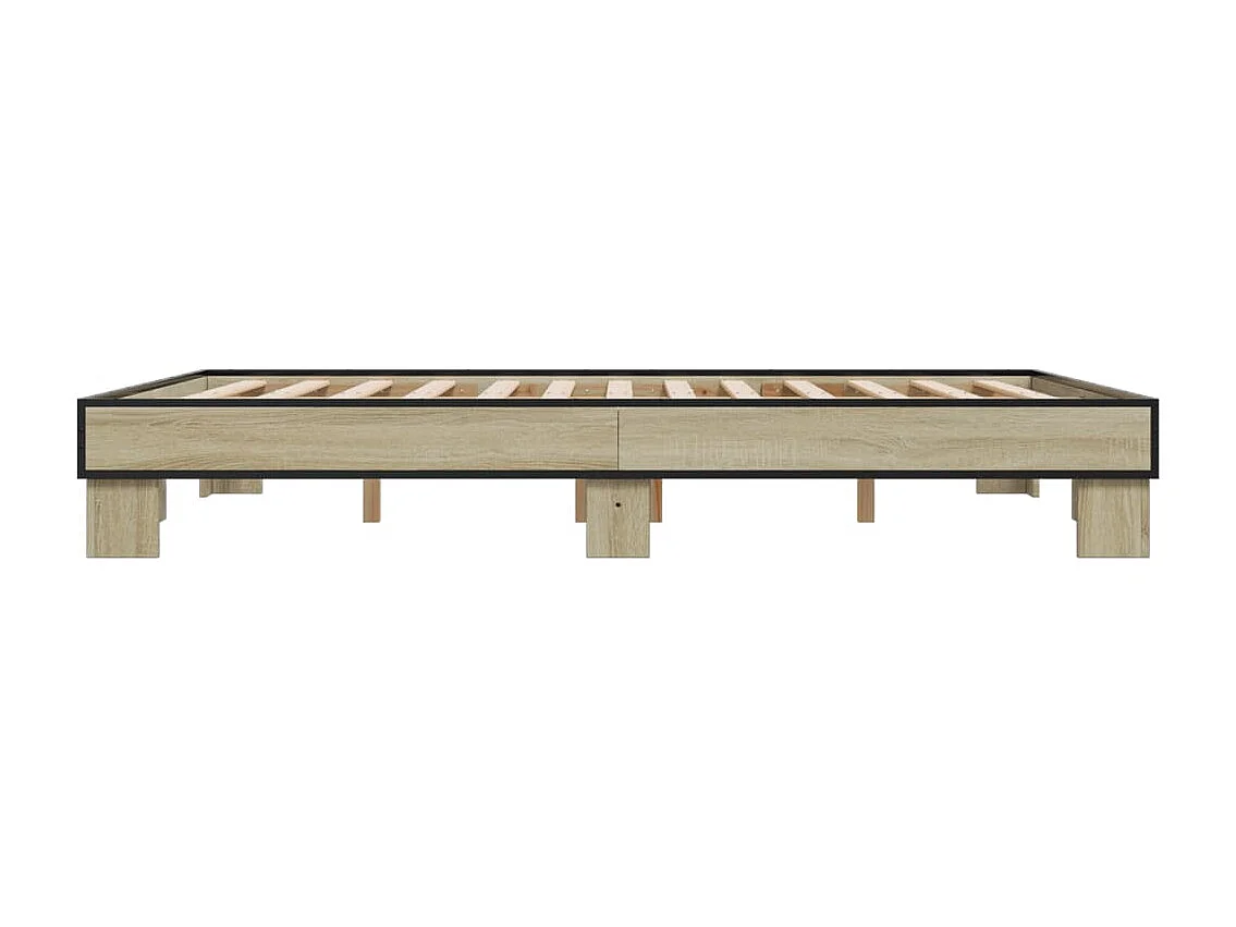 Cama 150x200 cm - madera ingeniería metal roble Sonoma ES939264
