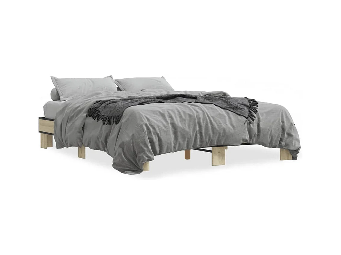 Lit double chêne sonoma 150x200 cm bois d'ingénierie et métal FR25228