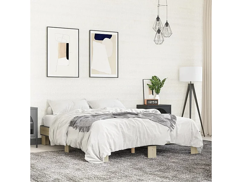 Lit double chêne sonoma 150x200 cm bois d'ingénierie et métal FR25228