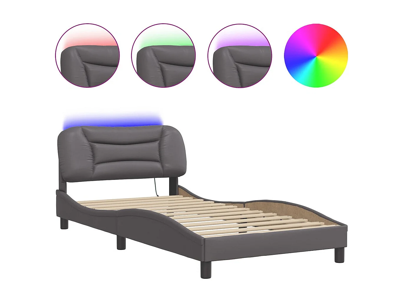 Bedframe met LED-verlichting kunstleer grijs 100x200 cm BE536566