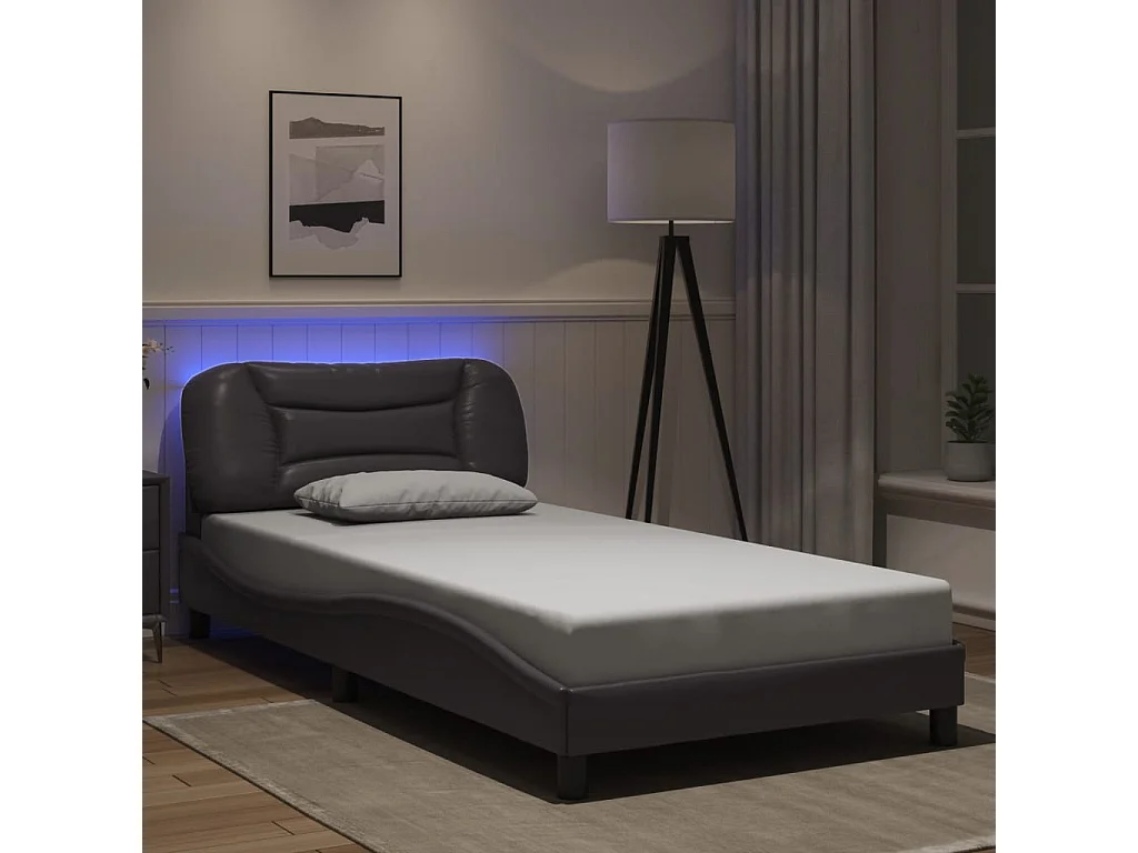 Bedframe met LED-verlichting kunstleer grijs 100x200 cm BE536566