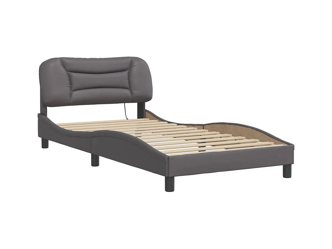 Lit simple avec lumières LED gris 100x200 cm similicuir FR53385