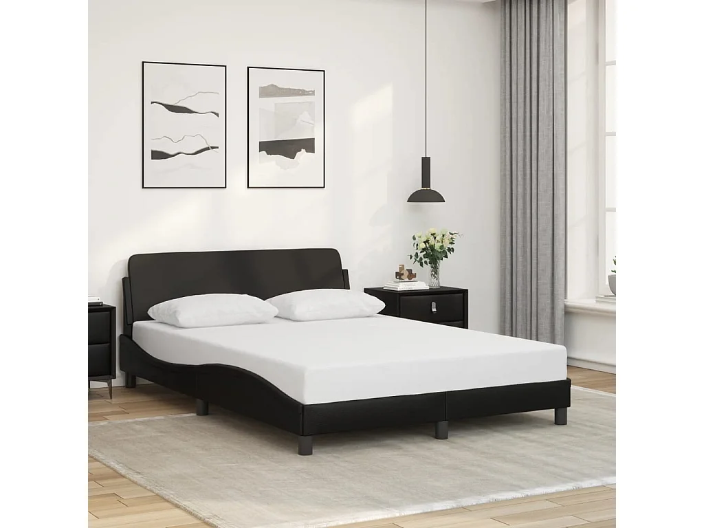 Cama c/ cabeceira 120x200cm couro artificial preto PT558023