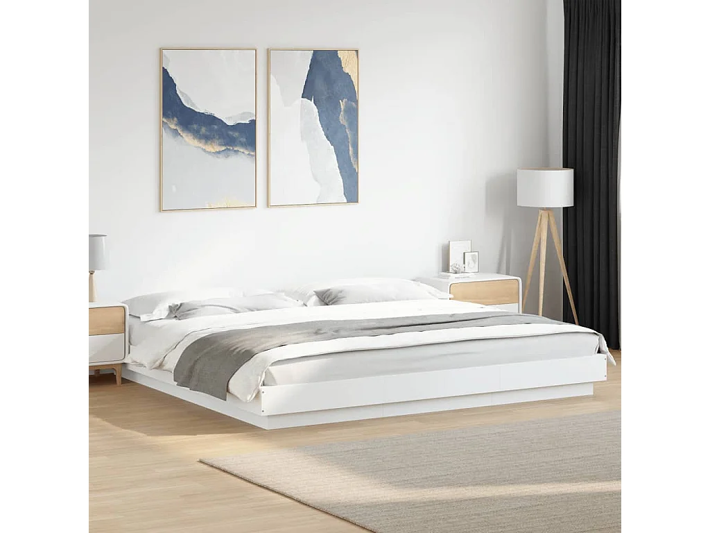 Lit double blanc 200x200 cm bois d'ingénierie FR20340