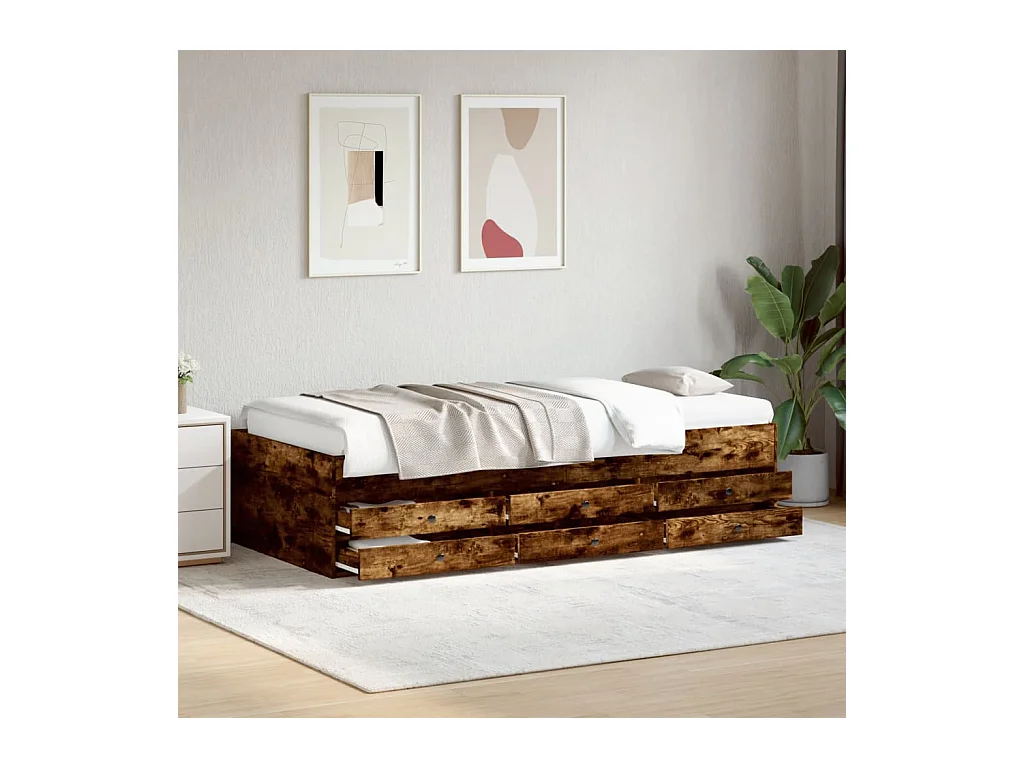 Slaapbank met lades 75x190 cm bewerkt hout gerookt eikenkleurig BE863857