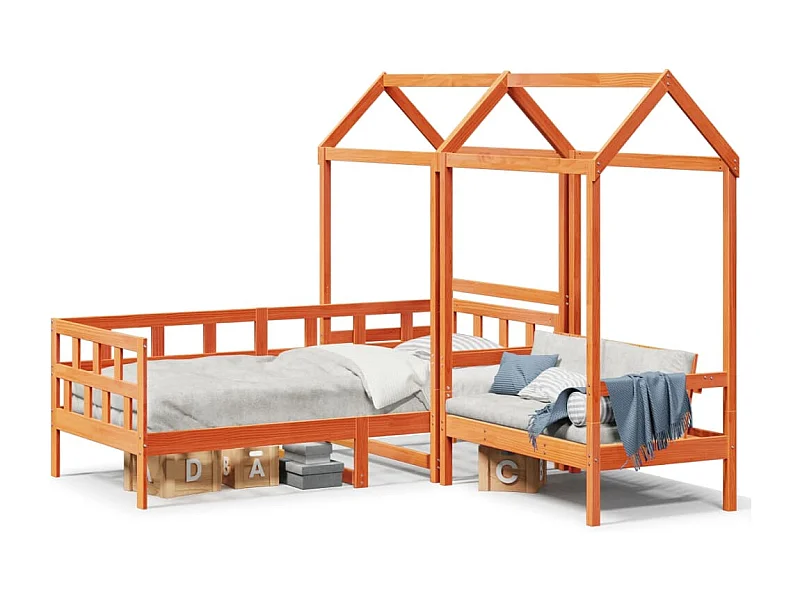 Sofá cama con techo madera maciza pino marrón cera 80x200 cm ES666005