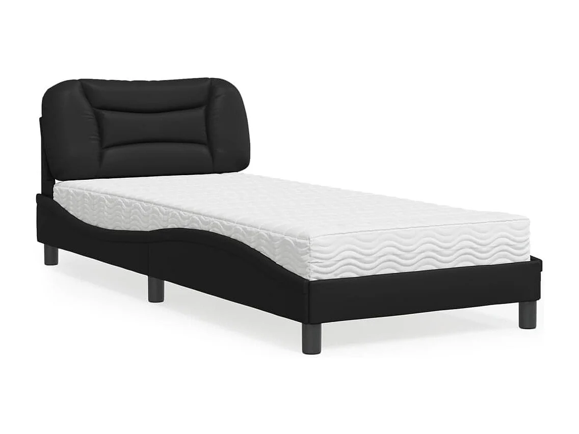 Lit adulte + matelas noir 90x200 cm similicuir FR54930