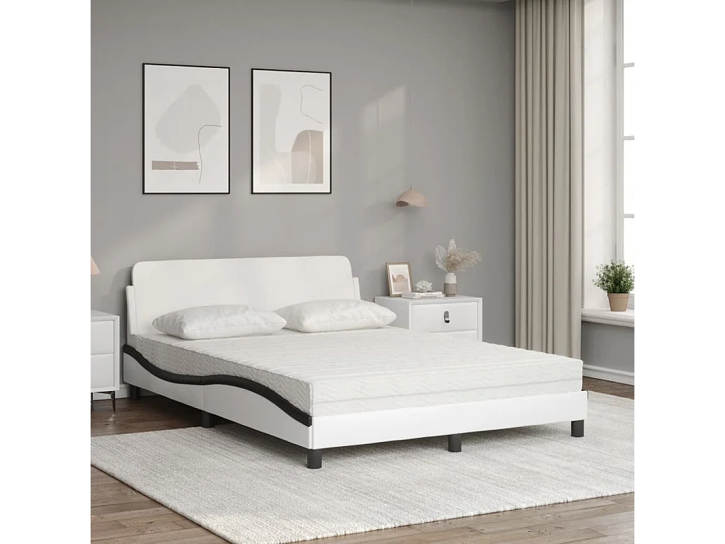 Lit adulte + matelas blanc et noir 120x200 cm similicuir FR42921