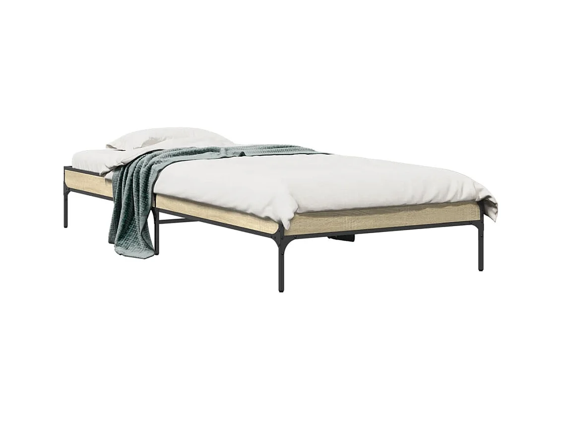Bedframe bewerkt hout en metaal sonoma eikenkleurig 100x200 cm BE587337