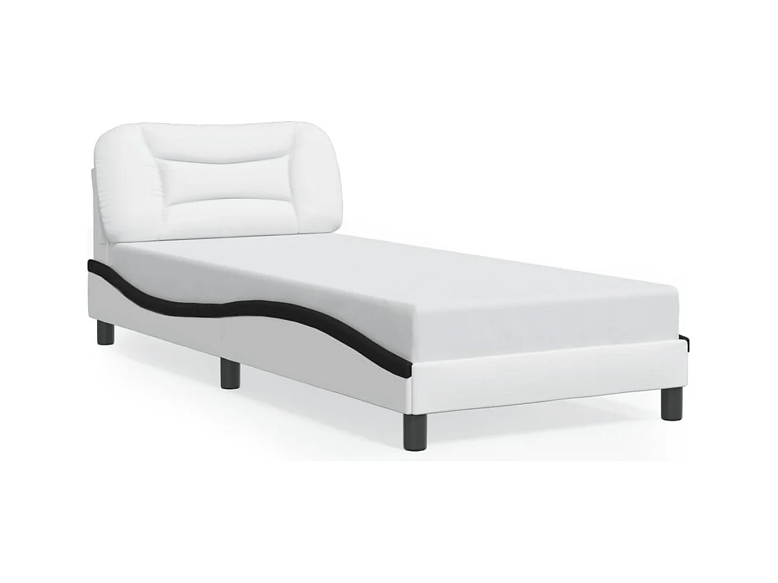 Lit simple avec lumières LED blanc noir 90x200 cm similicuir FR49866