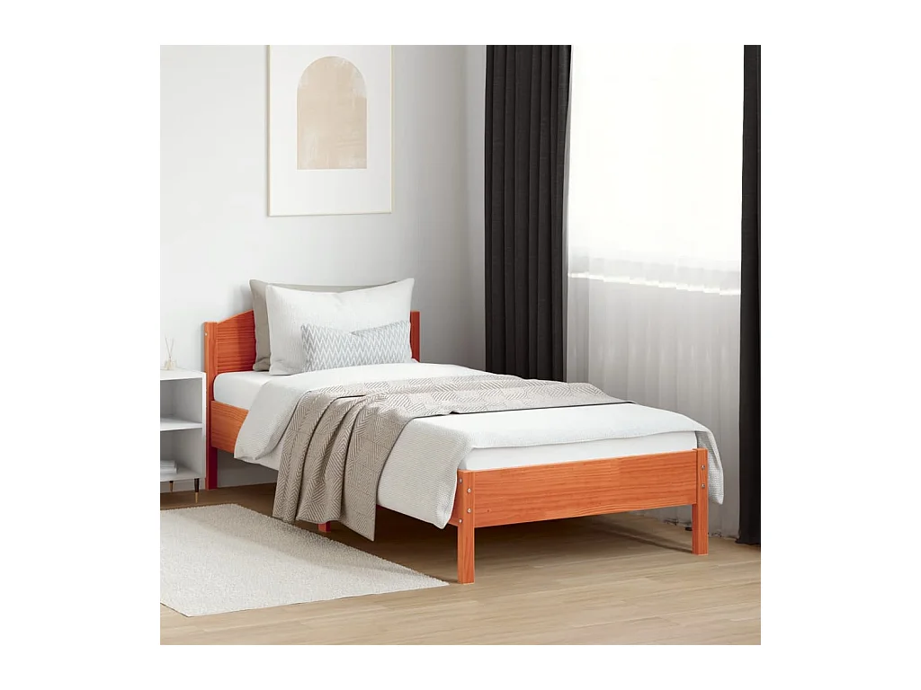 Cama 100x200 cm sin colchón madera maciza de pino marrón cera ES226221