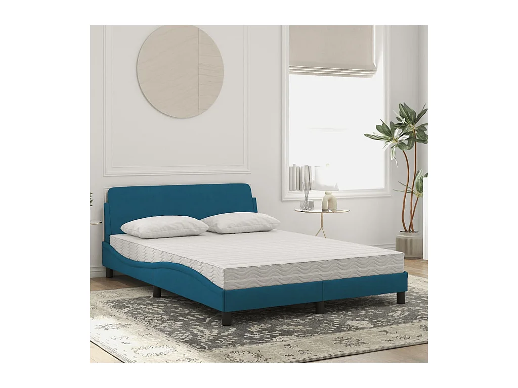 Lit adulte + matelas bleu 140x190 cm velours FR42504