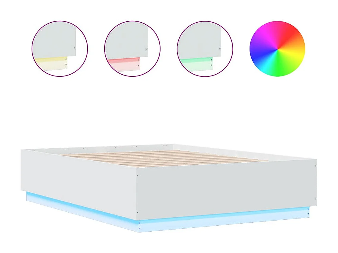 Cama c/ luzes LED 135x190 cm derivados madeira branco PT999484