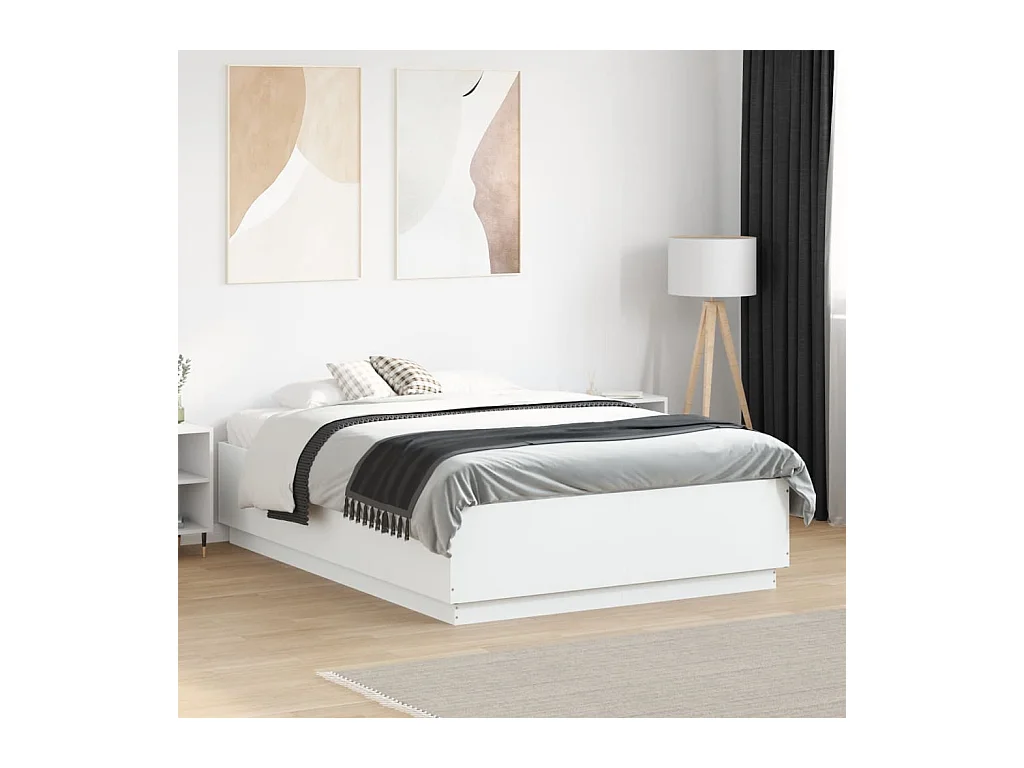 Bedframe met LED-verlichting bewerkt hout wit 135x190 cm BE324387