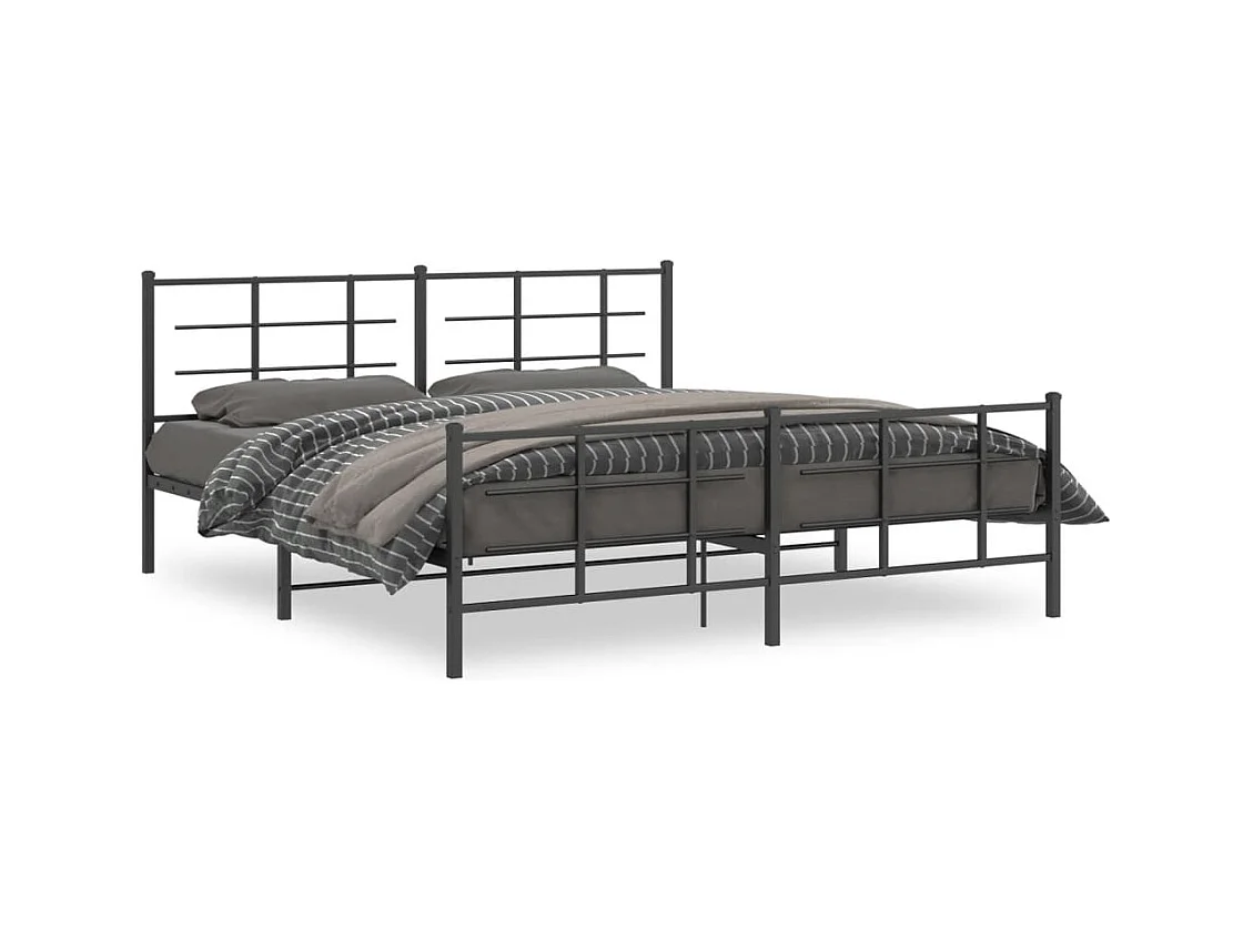 Lit double métal + tête de lit/pied de lit noir 183x213 cm FR57076