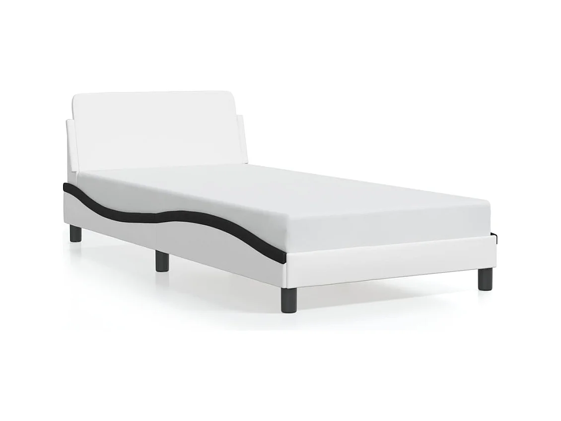 Lit simple et tête de lit blanc et noir 100x200 cm similicuir FR18437